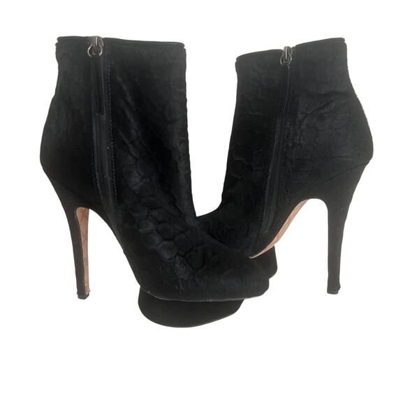 L.A.M.B Noss Mid Calf Black Fur Pedastal Platform Stilletto Boots Size 7 - Picture 2 of 16